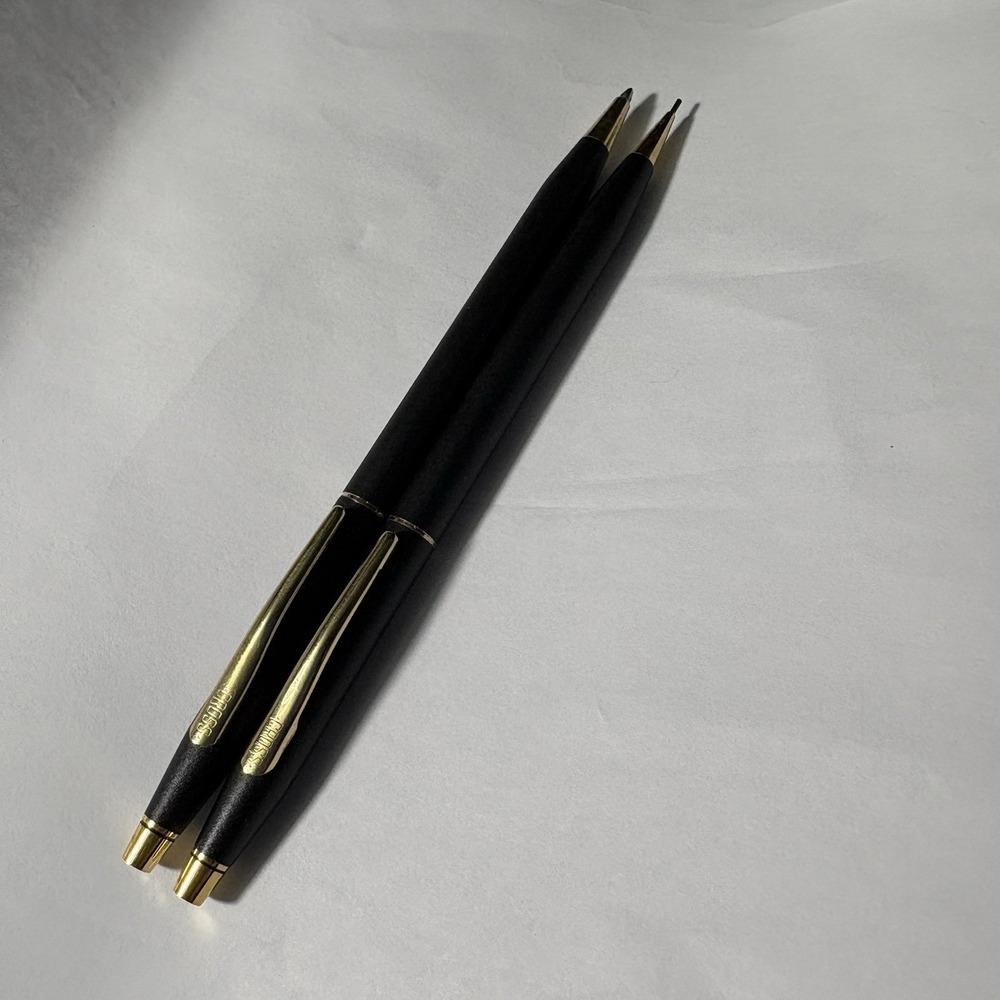 Cross ( Blue Ink)  Ball Point Pen and Mechanical Pencil Set — Black And Gold